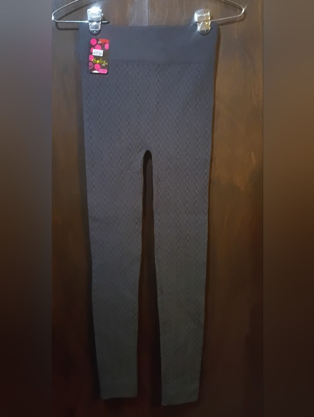Sofra Seamless Cable Knit Fleece Lined Leggings in a grey color